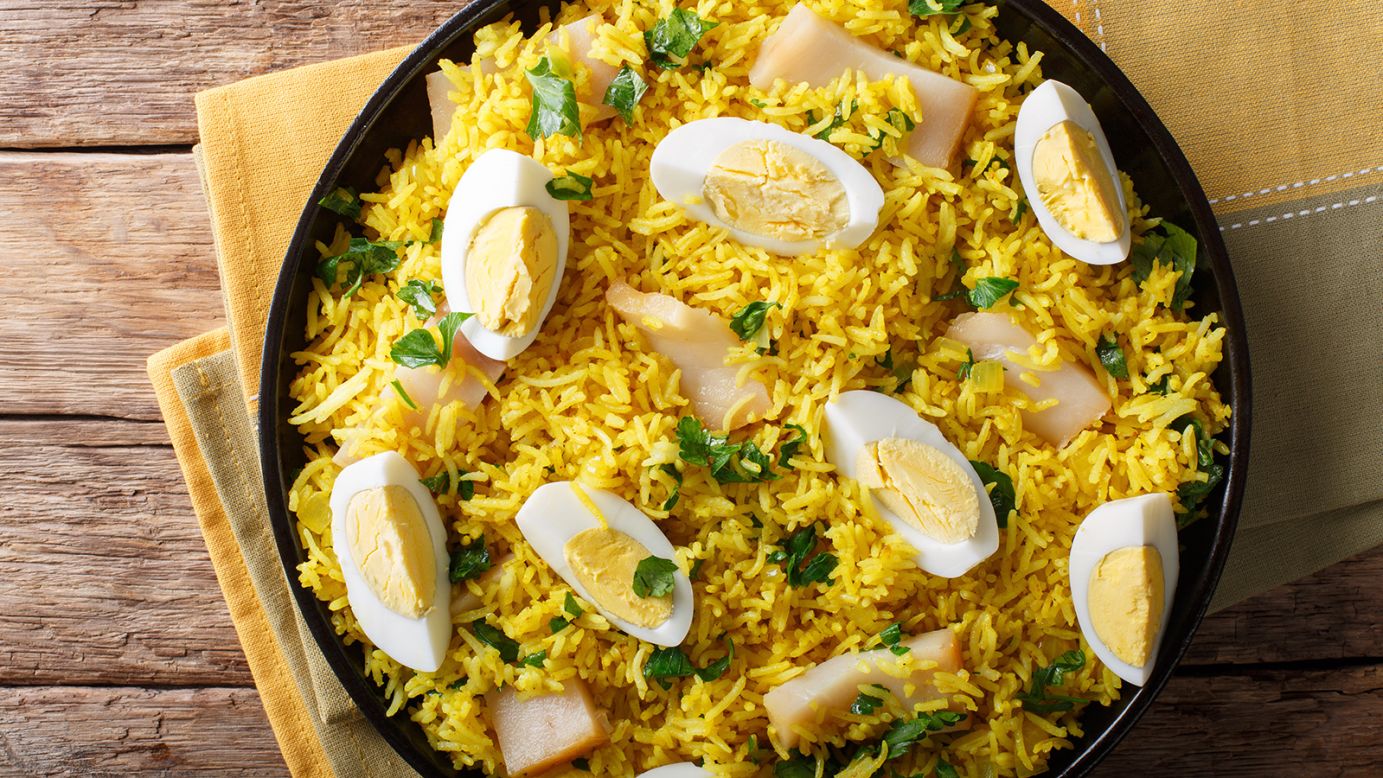 <strong>Kedgeree: </strong>Said to have been a favorite of Queen Victoria, this Anglo-Indian dish blends smoked haddock filet with basmati rice, hard boiled eggs and spices such as cumin, coriander and turmeric.