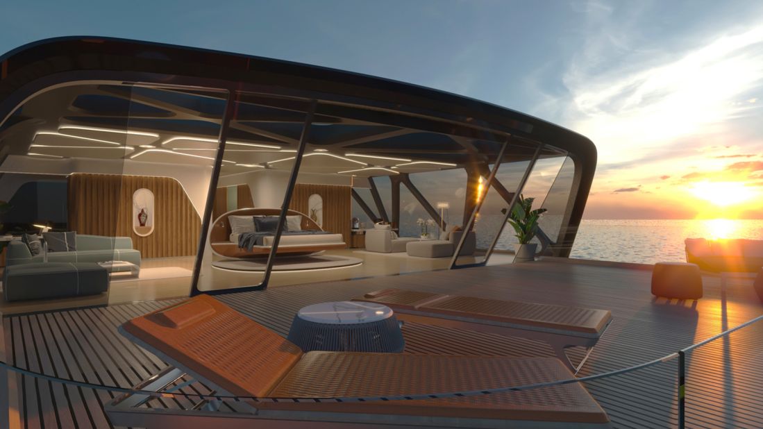 <strong>Uninterrupted views: </strong>A rendering of the interior of the yacht, which features guest lounges with huge glass panels, providing those on board with fabulous views.
