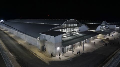 Overview of cell blocks during the inauguration of the megaprison on February 2, 2023.