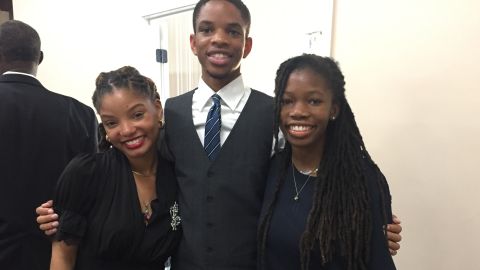 Halle Bailey with the author's son Kyle and daughter Lyric at the author's mother's funeral.