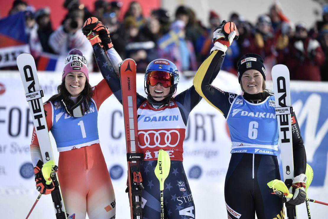 Shiffrin (C) won her 87th World Cup race in style. 