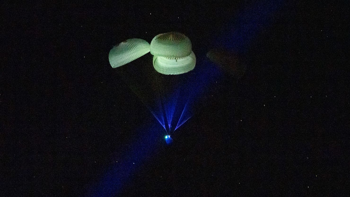 The SpaceX Dragon Endurance spacecraft is seen as it lands with NASA astronauts Nicole Mann and Josh Cassada, Japan Aerospace Exploration Agency (JAXA) astronaut Koichi Wakata, and Roscosmos cosmonaut Anna Kikina onboard on Saturday, March 11, 2023.