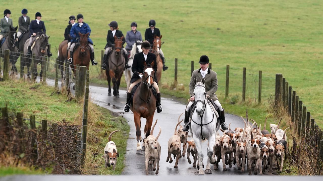 Riders and hounds take part in the Lanarkshire and Renfrewshire meet in Houston, Scotland.