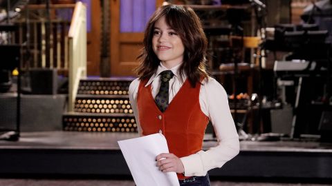 Jenna Ortega, seen here making a promo for her hosting gig on "Saturday Night Live," was joined by a special guest in one of the best sketches of the night. 