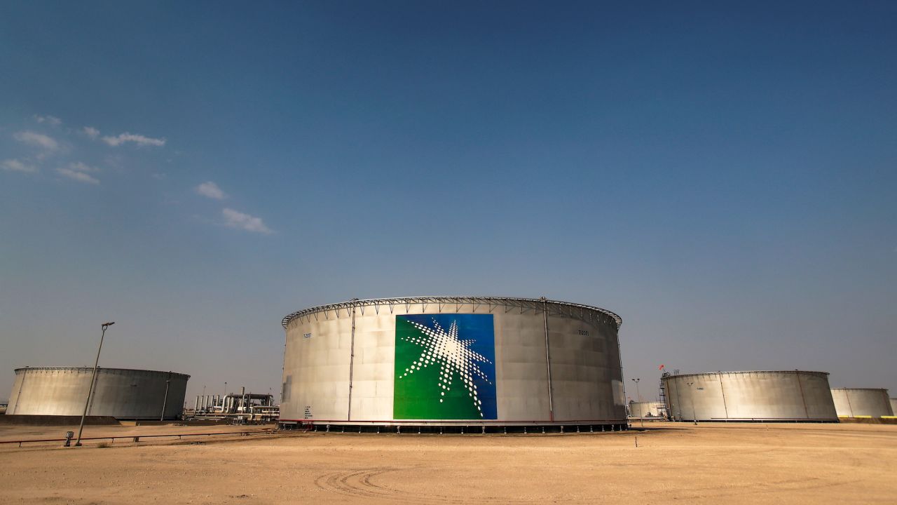 Branded oil tanks at Saudi Aramco oil facility in Abqaiq, Saudi Arabia on October 12, 2019. 