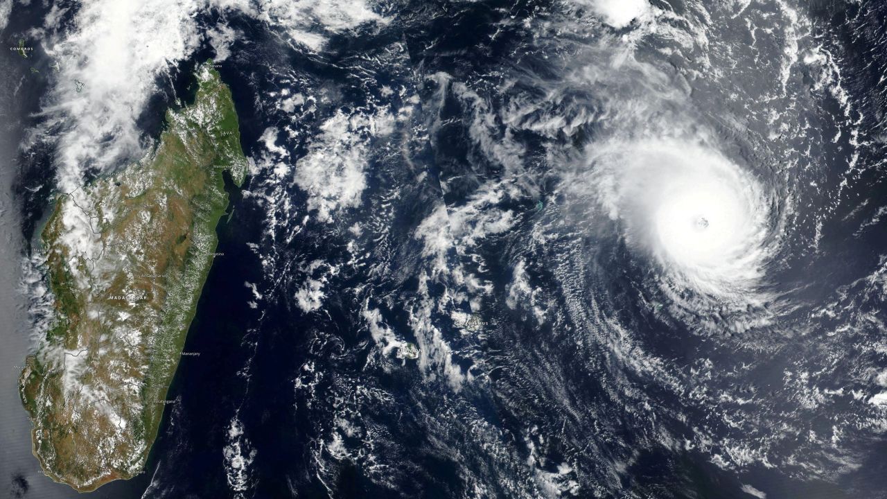 Satellite imagery shows Tropical Cyclone Freddy approaching Madagascar.