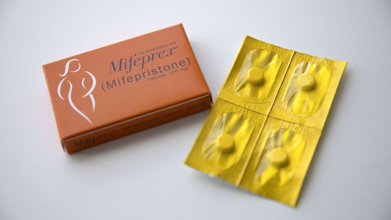 Mifepristone and misoprostol pills -- which are used for medication abortion -- are seen in 2018 at a clinic in Skokie, Illinois.
