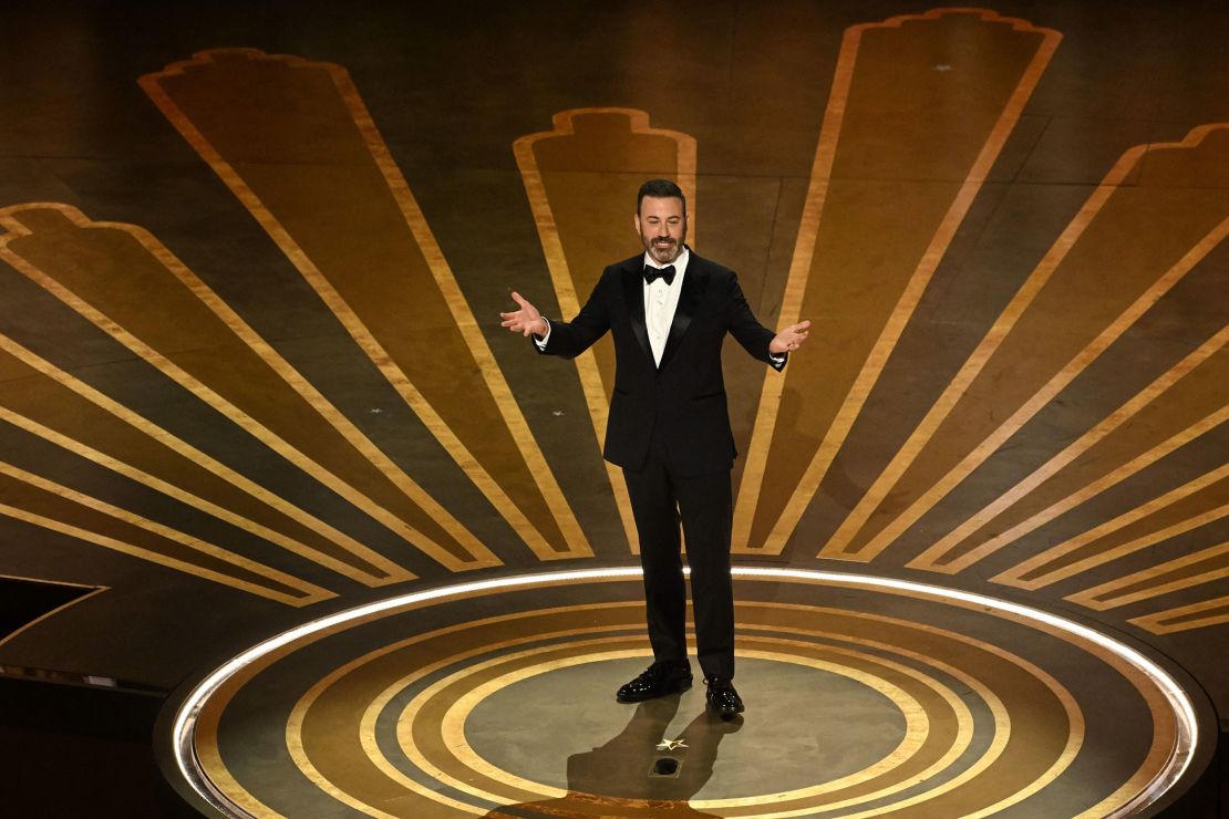 TV host Jimmy Kimmel speaks onstage during the 95th Annual Academy Awards at the Dolby Theatre in Hollywood, California on March 12, 2023. (Photo by Patrick T. Fallon / AFP) (Photo by PATRICK T. FALLON/AFP via Getty Images)