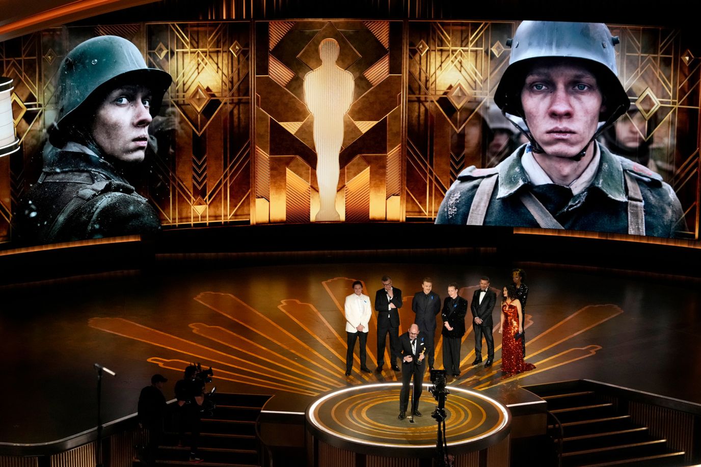 "All Quiet on the Western Front" director Edward Berger accepts the Oscar for best international feature film.