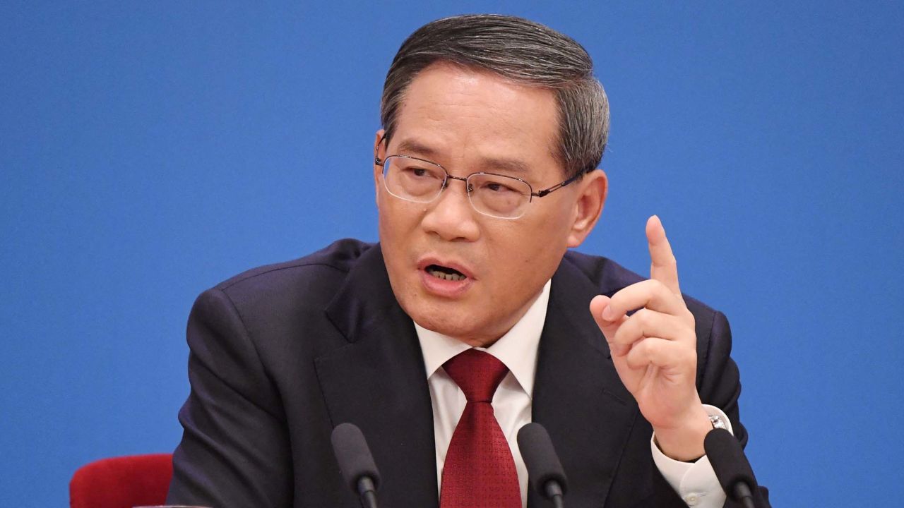 Li Qiang speaks during his first press conference as premier at the Great Hall of the People in Beijing on March 13, 2023.