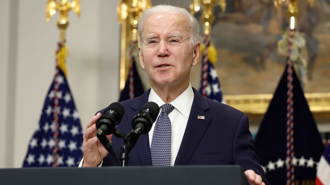 President Joe Biden speaks about the banking system in the Roosevelt Room of the White House on March 13, 2023 in Washington, DC.
