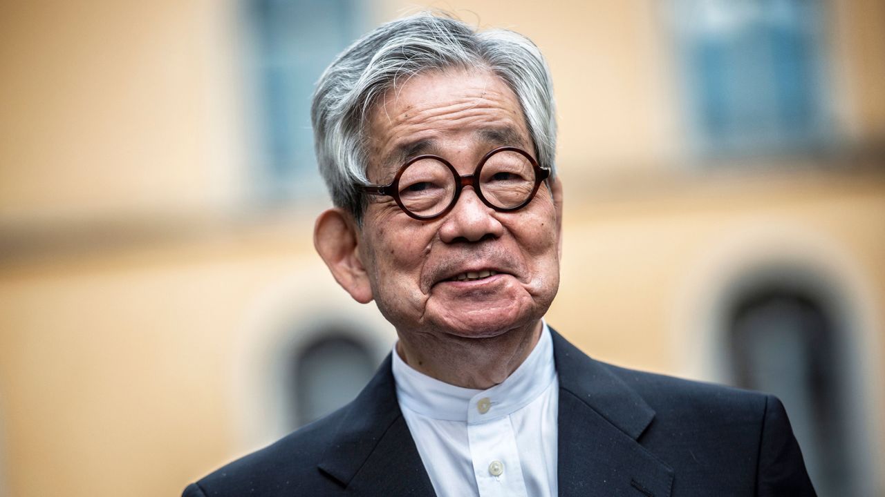 Japanese author and 1994 Nobel Prize for literature laureate Kenzaburo Oe looks on as he participates in the International Forum of the Novel 2015 in Lyon.
