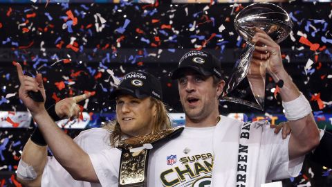 Rodgers celebrates after winning Super Bowl XLV in 2011.