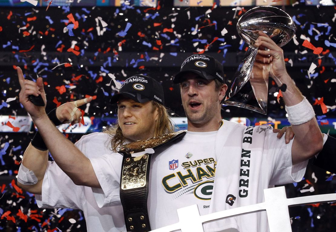 Rodgers celebrates after winning Super Bowl XLV in 2011.