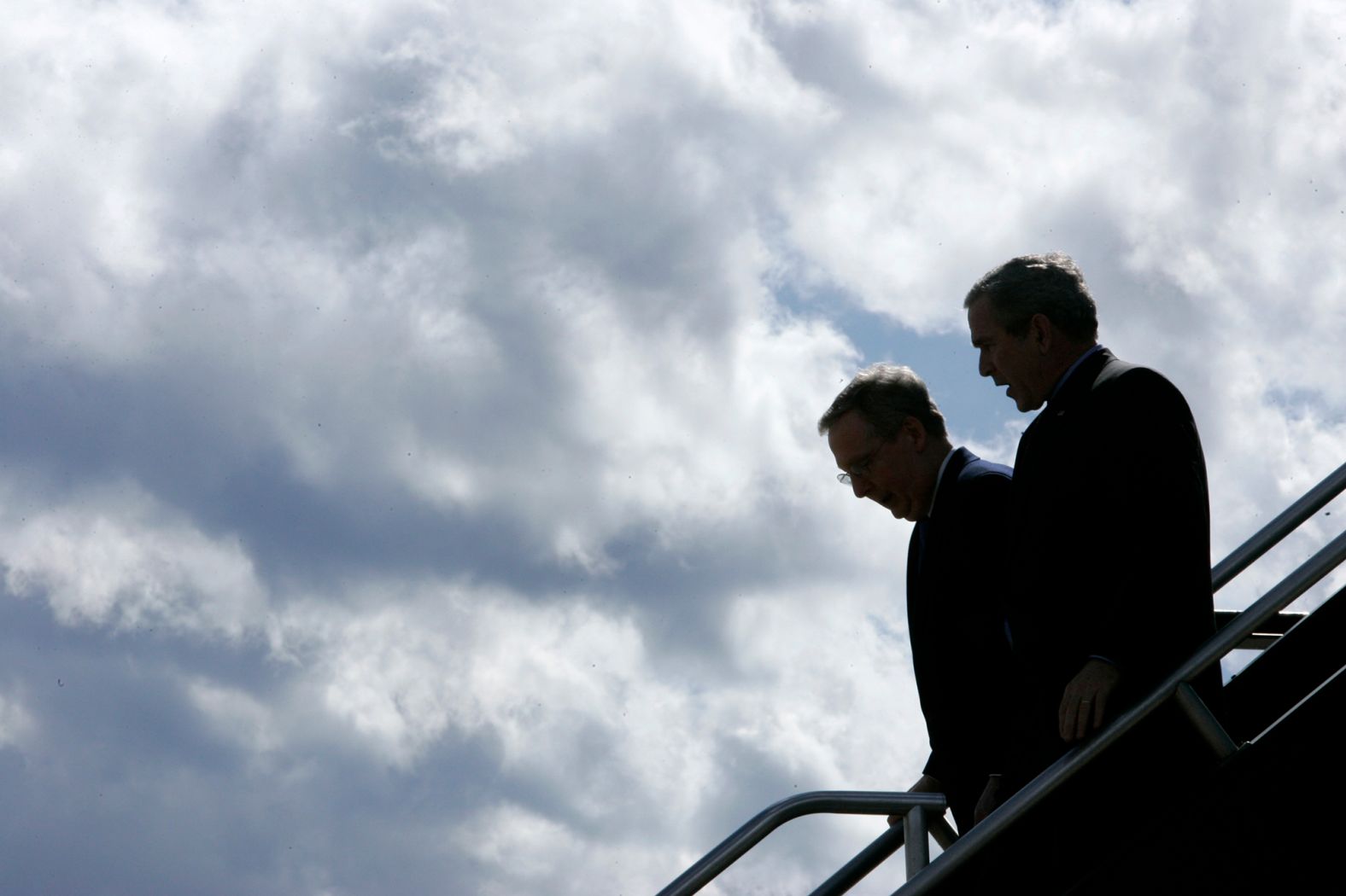McConnell, left, walks off Air Force One with President George W. Bush after arriving in Louisville, Kentucky, in March 2007.