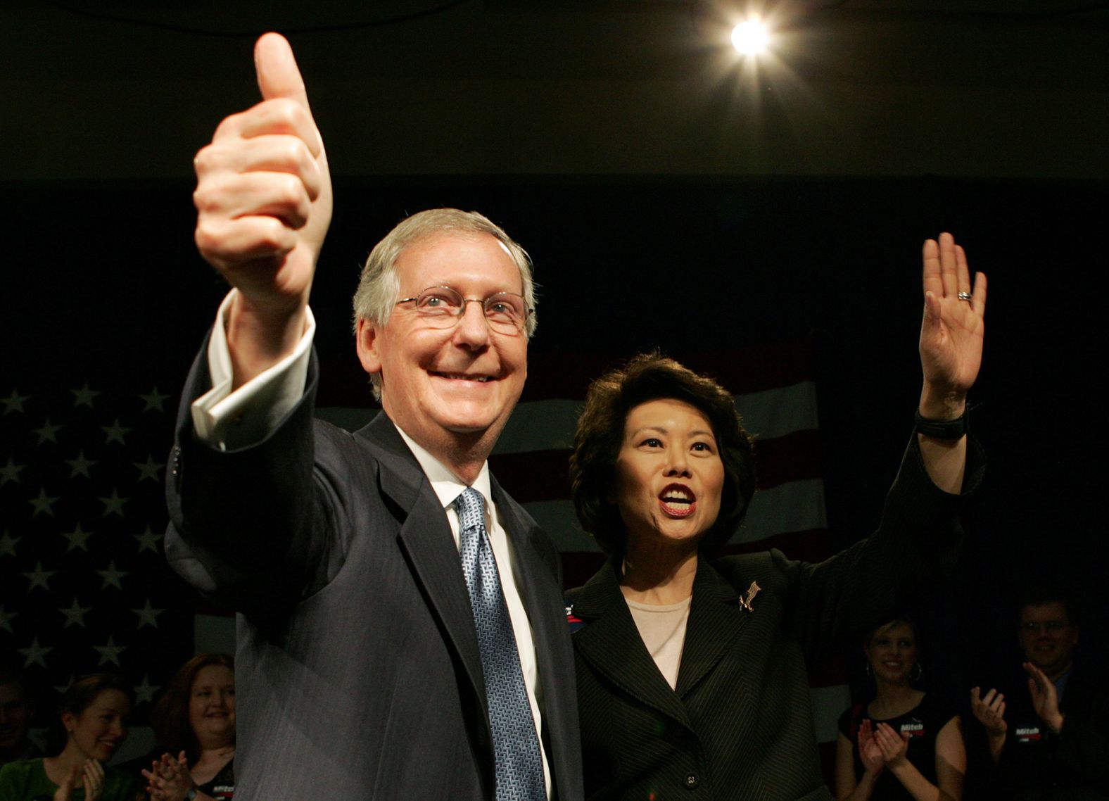 McConnell and Chao greet supporters after learning that he had won reelection in November 2008.
