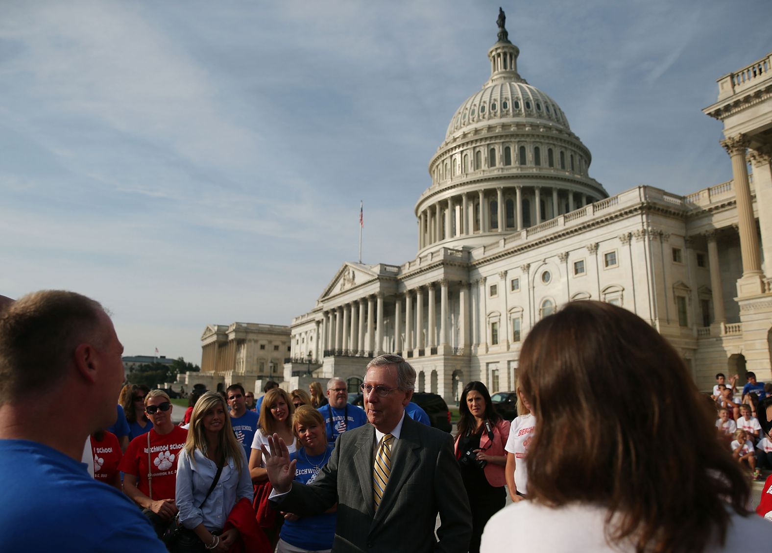 McConnell speaks with a US Capitol tour group from Beechwood, Kentucky, in October 2013.