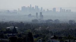 LOS ANGELES, CA - MARCH 31, 2021 - - The downtown Los Angeles skyline is shrouded in haze as seen from The Getty Center in Los Angeles on March 31, 2021. (Genaro Molina / Los Angeles Times via Getty Images)