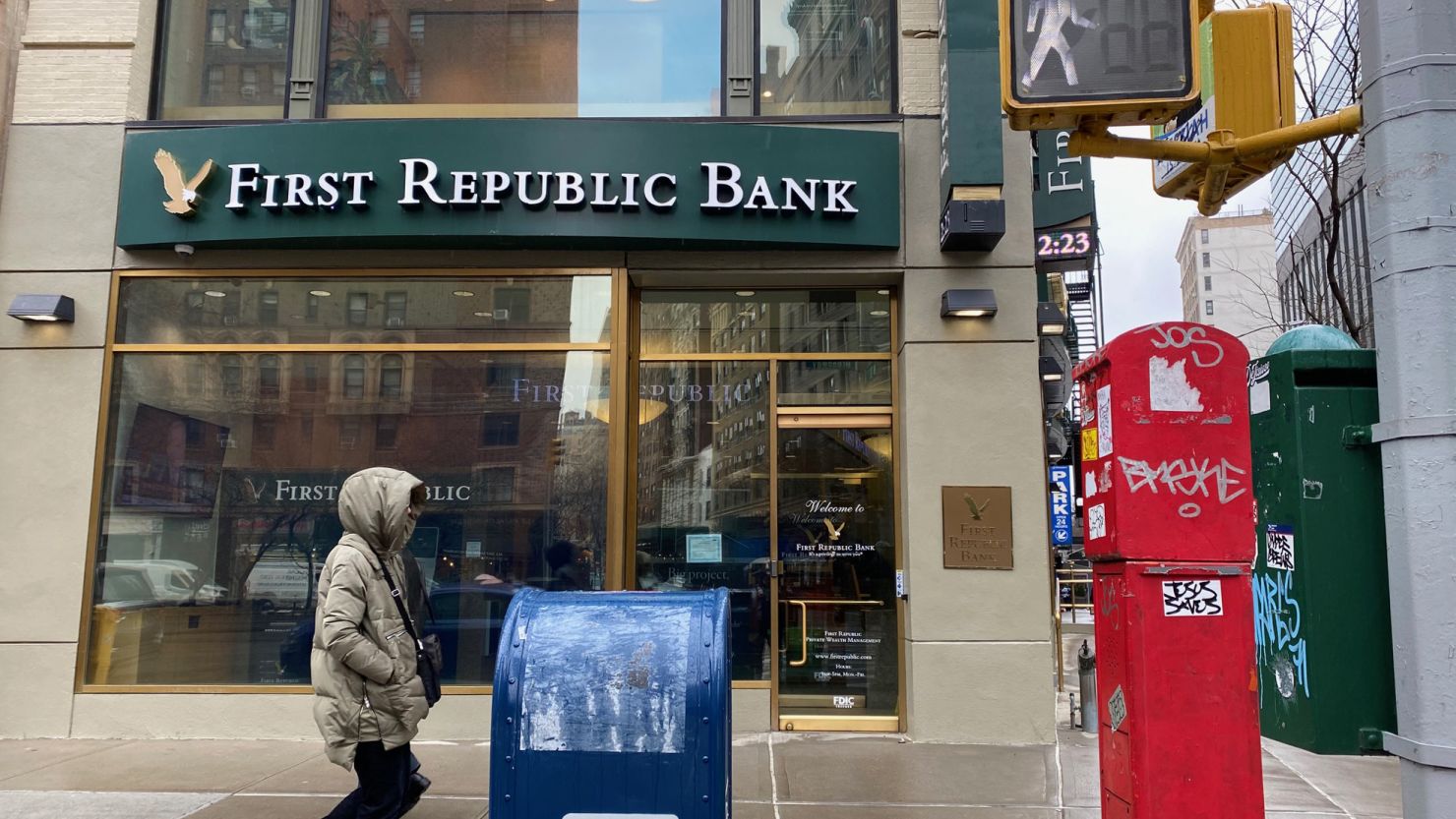 The exterior of a First Republic Bank branch is seen on Broadway on the Upper West Side in New York City, on March 13, 2023.
