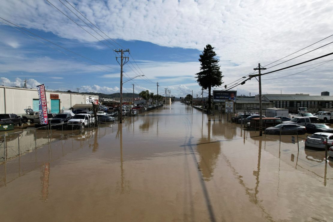 Flooding from the Pajaro River inundated roads Monday in Monterey County.