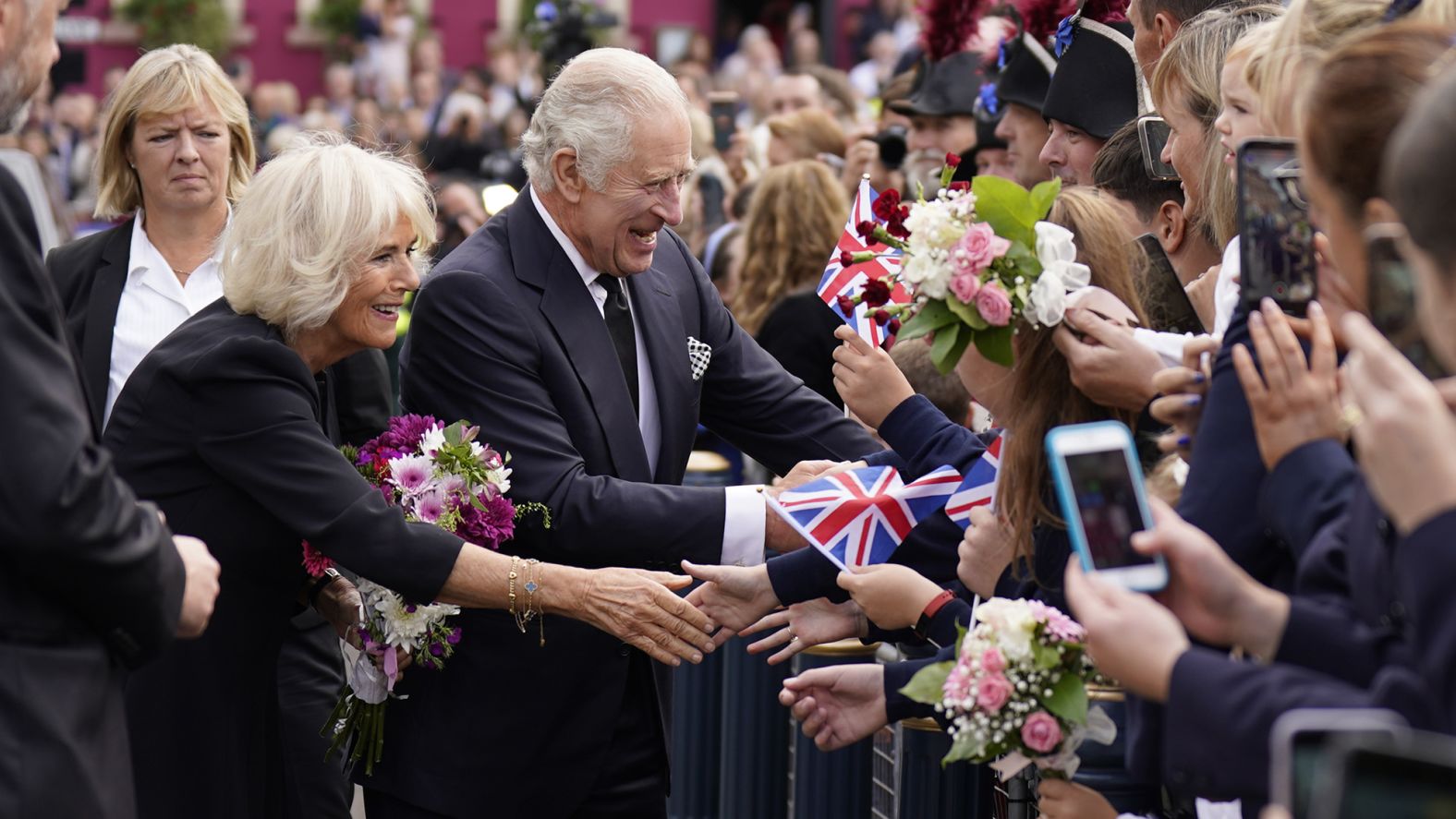 The King and Queen Consort greet the public outside Hillsborough Castle in Hillsborough, Northern Ireland, in September 2022.