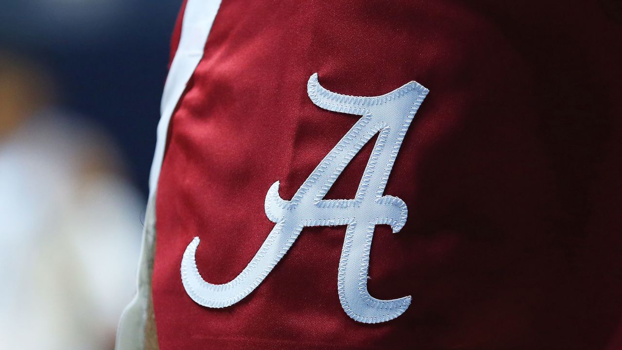 A general view of the Alabama Crimson Tide logo during the college basketball game between Alabama and Rhode Island Rams on November 15, 2019.