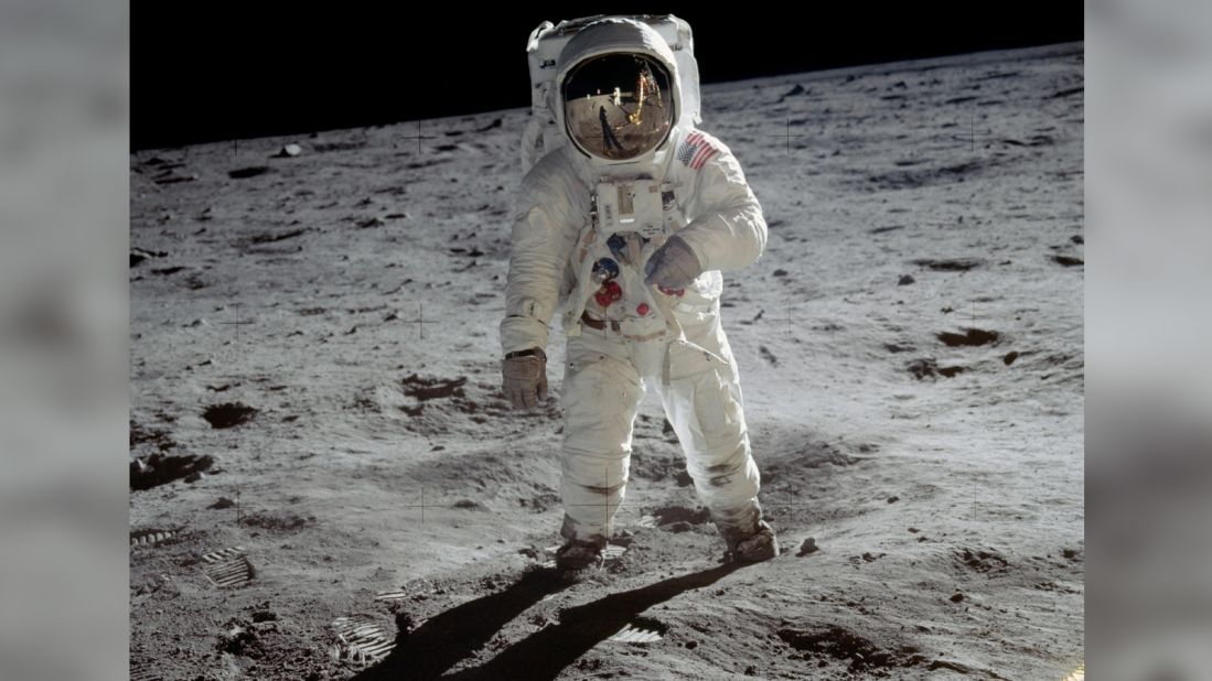 Lunar module pilot Edwin E. Aldrin Jr., better known as Buzz Aldrin, walks on the surface of the moon near the leg of the Lunar Module (LM) "Eagle" during the extravehicular activity (EVA) portion of the Apollo 11 mission. Neil A. Armstrong, commander, took this photograph with a 70 mm lunar surface camera. While astronauts Armstrong and Aldrin descended in the Lunar Module (LM) "Eagle" to explore the Sea of Tranquility region of the moon, astronaut Michael Collins, command module pilot, remained with the Command and Service Modules (CSM) "Columbia" in lunar orbit.