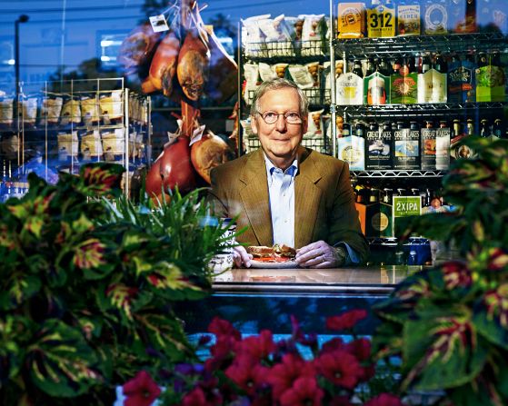 McConnell eats at Morris' Deli, his regular lunch spot in Louisville, in August 2014.