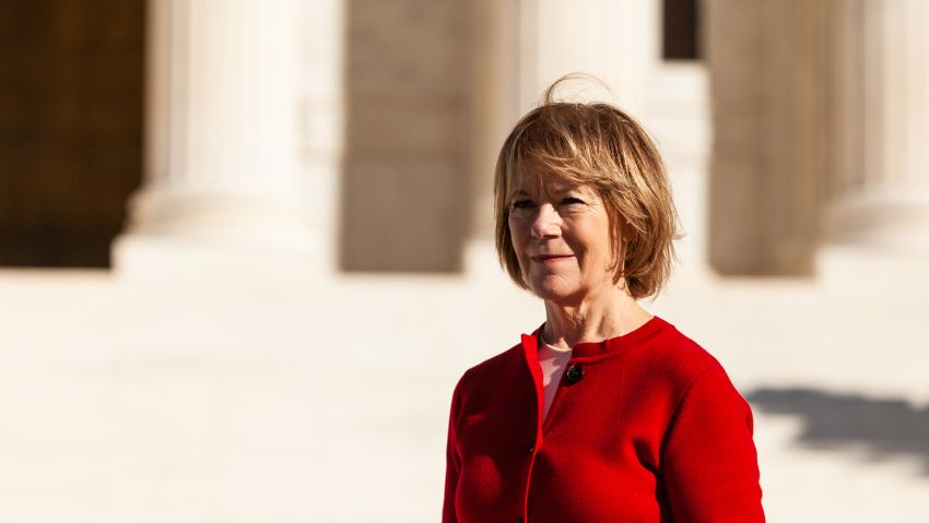 Senator Tina Smith (D-MN) speaks at a rally demanding that 4 new justices be added to the Supreme Court to more accurately reflect the will of voters who elected a Democratic House of Representatives, Senate, and President. (Photo by Allison Bailey/NurPhoto)NO USE FRANCE