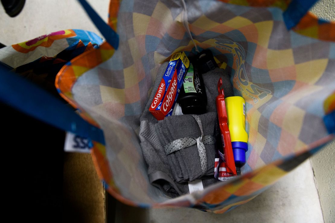 Clothing and hygiene items prepared for newly released Delmar Willis, who was bailed out of jail by The Bail Project on March 9 in Tulsa, Oklahoma.
