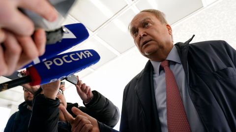 Anatoly Antonov, Russian ambassador to the United States, speaks with reporters after meeting with Assistant Secretary of State for Europe Karen Donfried at the US State Department in Washington, March 14, 2023. 
