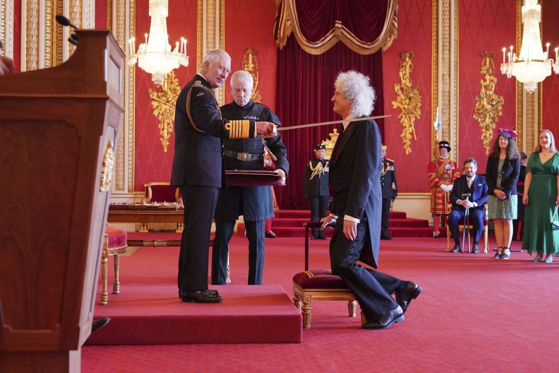 Brian May was made a Knight Bachelor by King Charles III at Buckingham Palace on Tuesday, March 14, 2023.