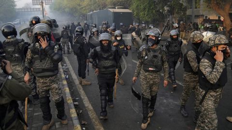 Paramilitary forces in position of riot police fired tear gas to disperse Imran Khan's supporters. 