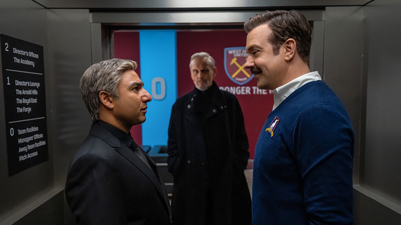 Nick Mohammed and Jason Sudeikis in "Ted Lasso," premiering March 15, 2023.
