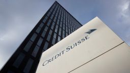 FILE PHOTO: The logo of Swiss bank Credit Suisse is seen in front of an office building in Zurich, Switzerland October 26, 2022. REUTERS/Arnd Wiegmann/File Photo