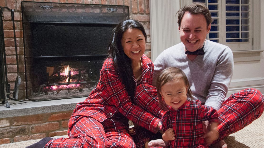 Michelle and Augustin have two children, here they are with one of their daughters at home in New York.