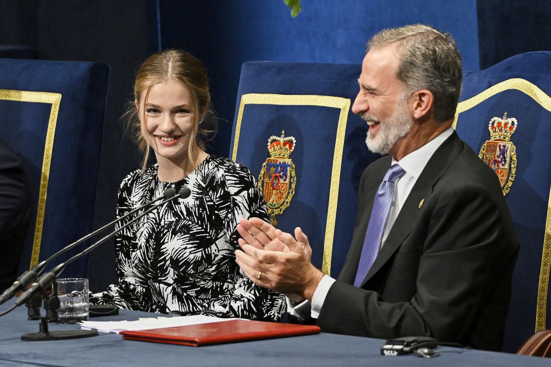 Crown Princess Leonor, pictured with her father King Felipe
