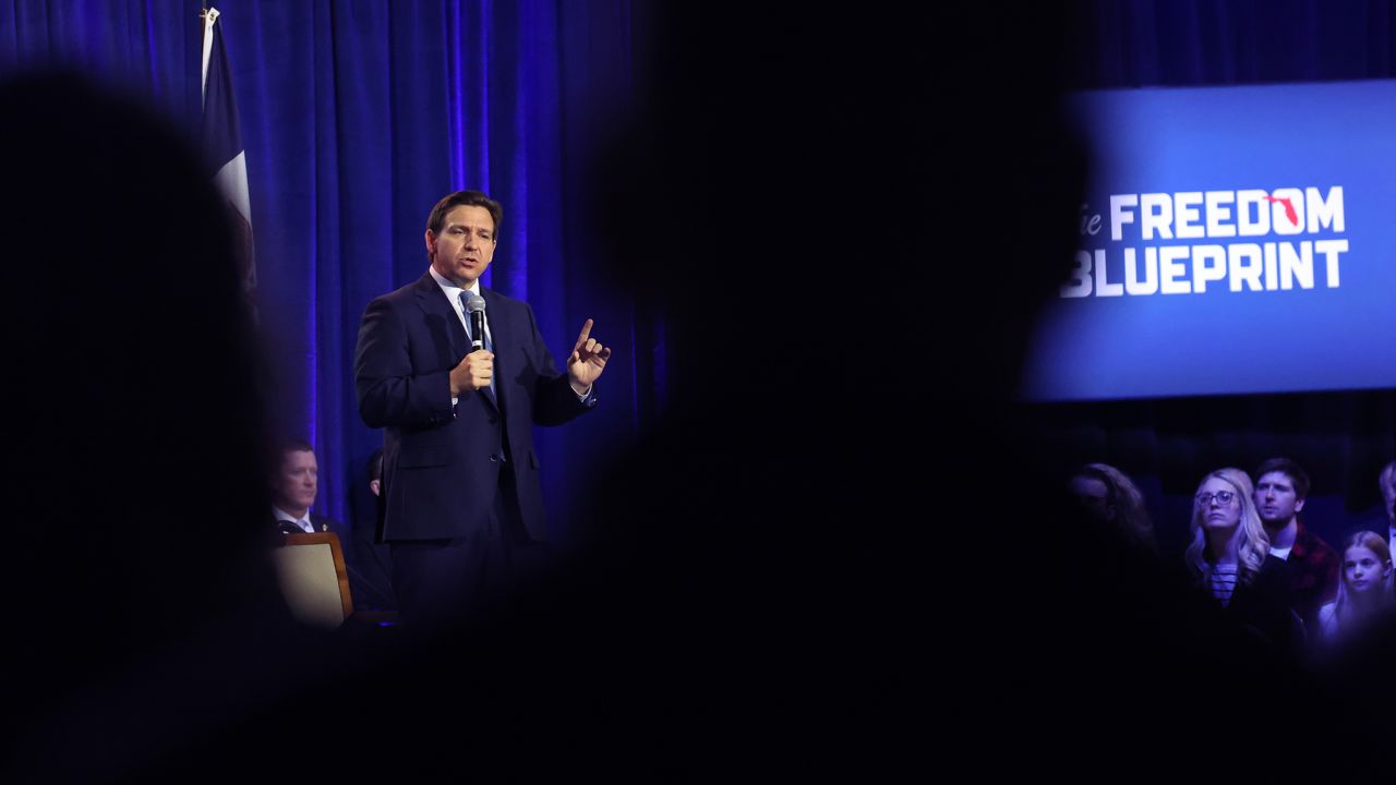 Florida Gov. Ron DeSantis speaks to Iowa voters during an event at the Iowa State Fairgrounds on March 10, 2023, in Des Moines, Iowa. 