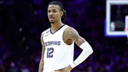 PHILADELPHIA, PENNSYLVANIA - FEBRUARY 23: Ja Morant #12 of the Memphis Grizzlies looks on during the third quarter against the Philadelphia 76ers at Wells Fargo Center on February 23, 2023 in Philadelphia, Pennsylvania. NOTE TO USER: User expressly acknowledges and agrees that, by downloading and or using this photograph, User is consenting to the terms and conditions of the Getty Images License Agreement. (Photo by Tim Nwachukwu/Getty Images)