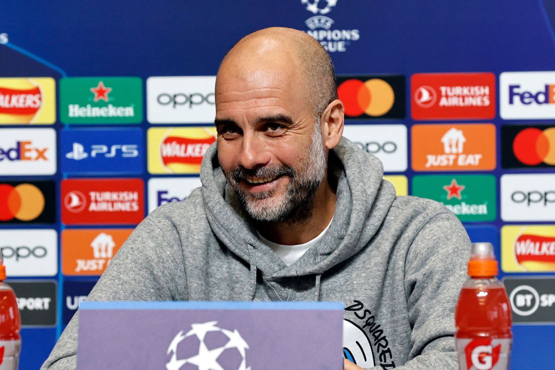 Guardiola speaks to the media ahead of Manchester City's game against RB Leipzig.