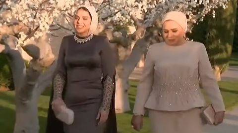 Aya el-Sisi (left) walks with her mother during the royal wedding of Princess Iman of Jordan and Jameel Thermiotis outside Amman, Jordan on Sunday. 