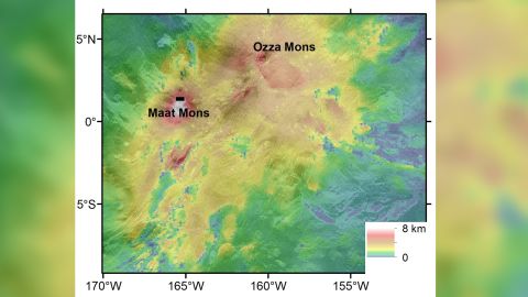 A map shows the area examined for volcanic activity that occurred over eight months during the Magellan mission. 
