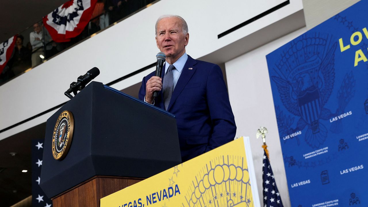 President Joe Biden discusses his plan to lower prescription drug costs, at the University of Nevada in Las Vegas, Nevada, U.S., March 15, 2023. 