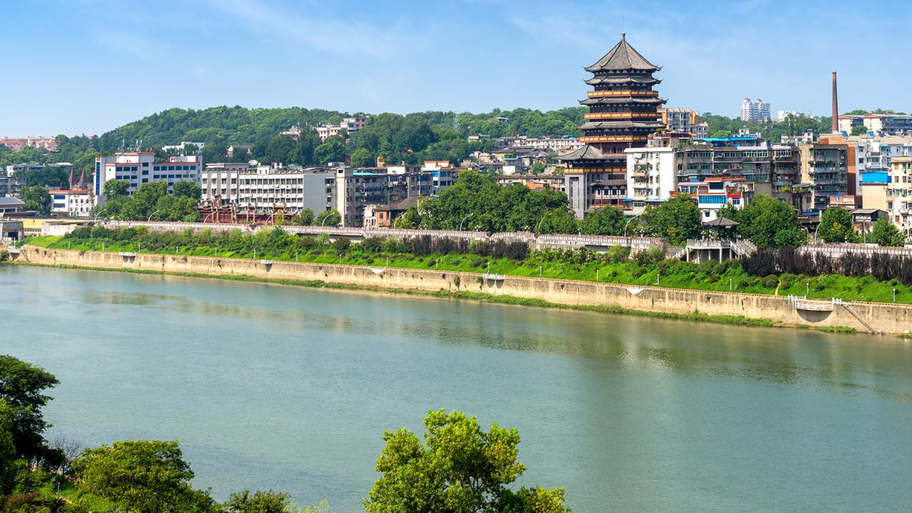 Large chimneys, used for firing porcelain, dot the skyline of Jingdezhen city.