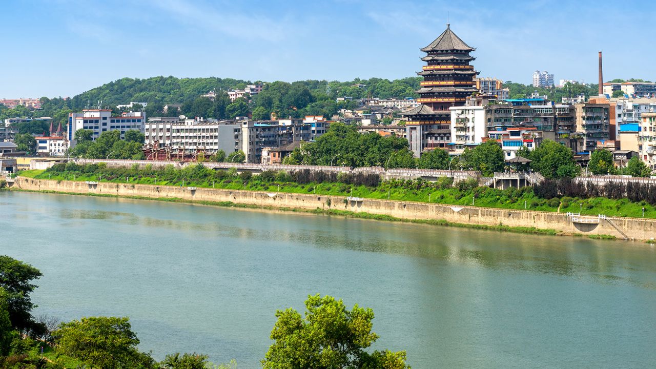 Large chimneys, used for firing porcelain, dot the skyline of Jingdezhen city. 