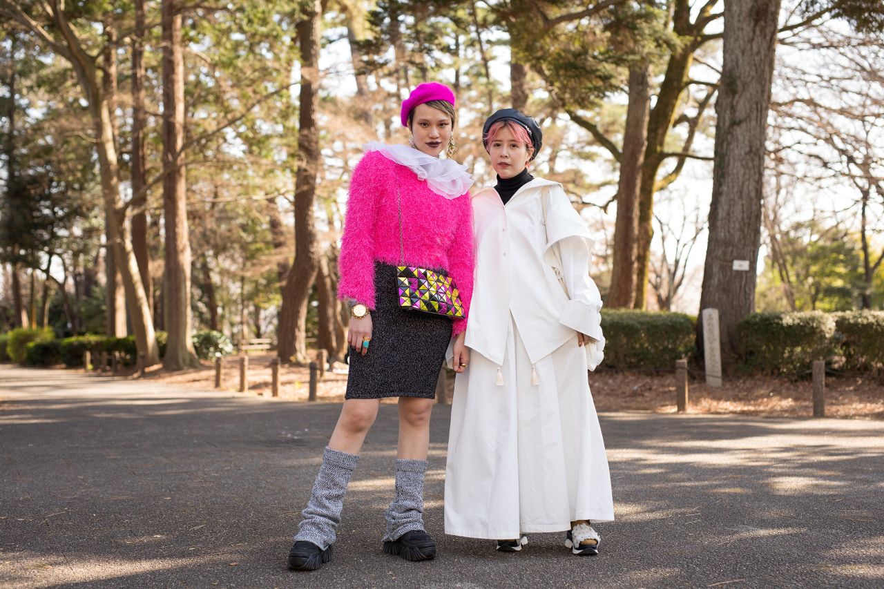 Popular accessories used to beat the chilly weather included berets and leg warmers.
