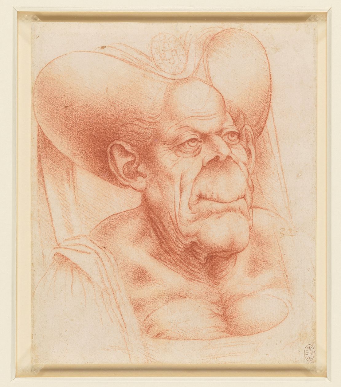 "The bust of a grotesque old woman. " Attributed to Francesco Melzi, Leonardo da Vinci's leading assistant, who historians believe created a copy from Leornardo's original work. (1510-20).