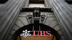 A sign of Swiss banking giant UBS is seen on their headquarters on May 8, 2019 in Zurich.