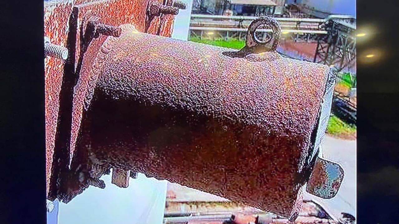 This image provided by the Prachinburi Provincial Public Relations Office, shows the missing radioactive cylinder, as part of a steel tube. 