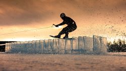 Felix Georgii wakeboards at the Frozen Wake Lake project in Jokkmokk, Sweden on February 12, 2023  // Lorenz Holder / Red Bull Content Pool // SI202302200446 // Usage for editorial use only //